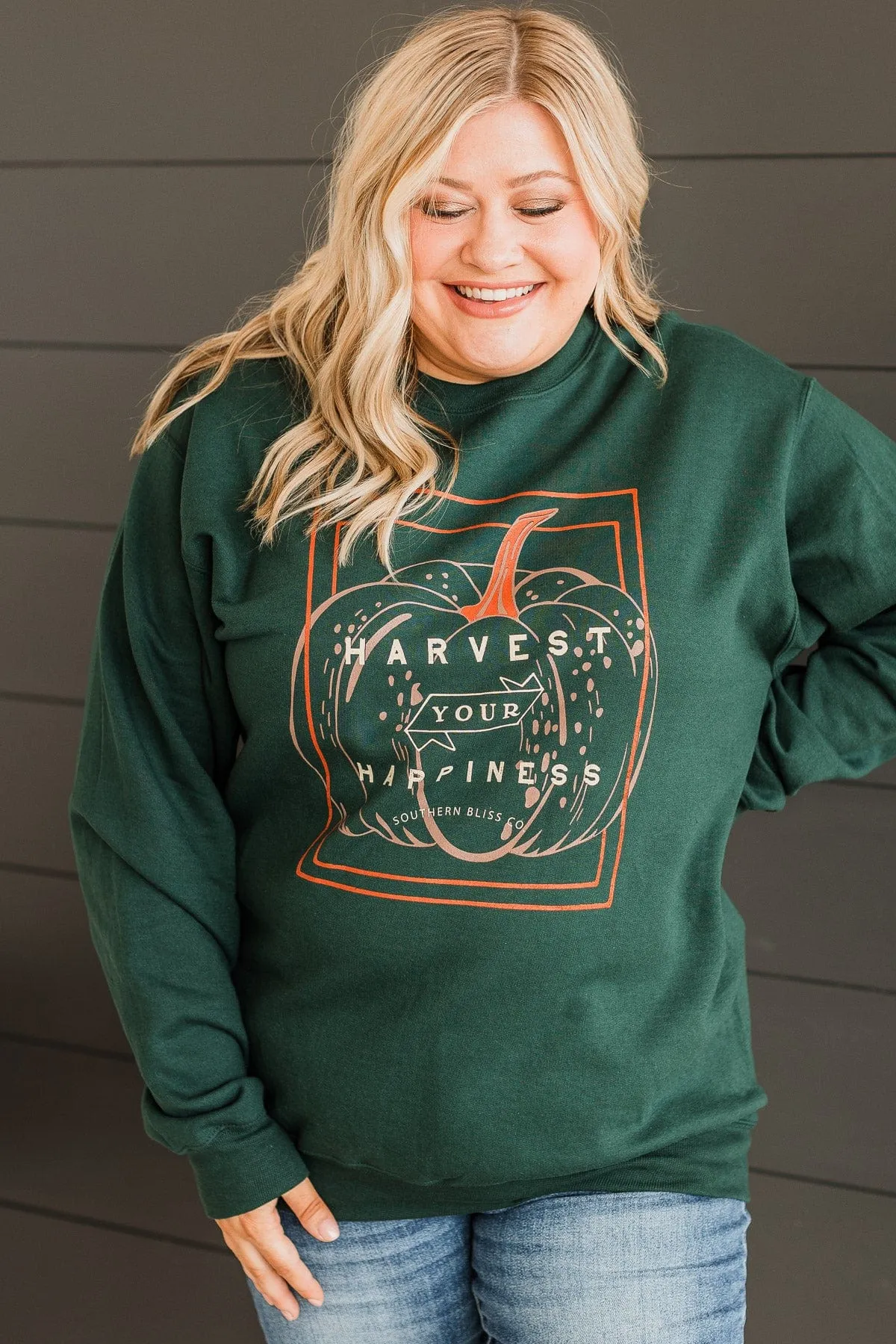 "Harvest Your Happiness" Crew Neck- Hunter Green
