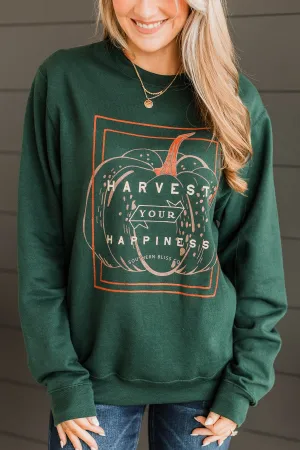 "Harvest Your Happiness" Crew Neck- Hunter Green
