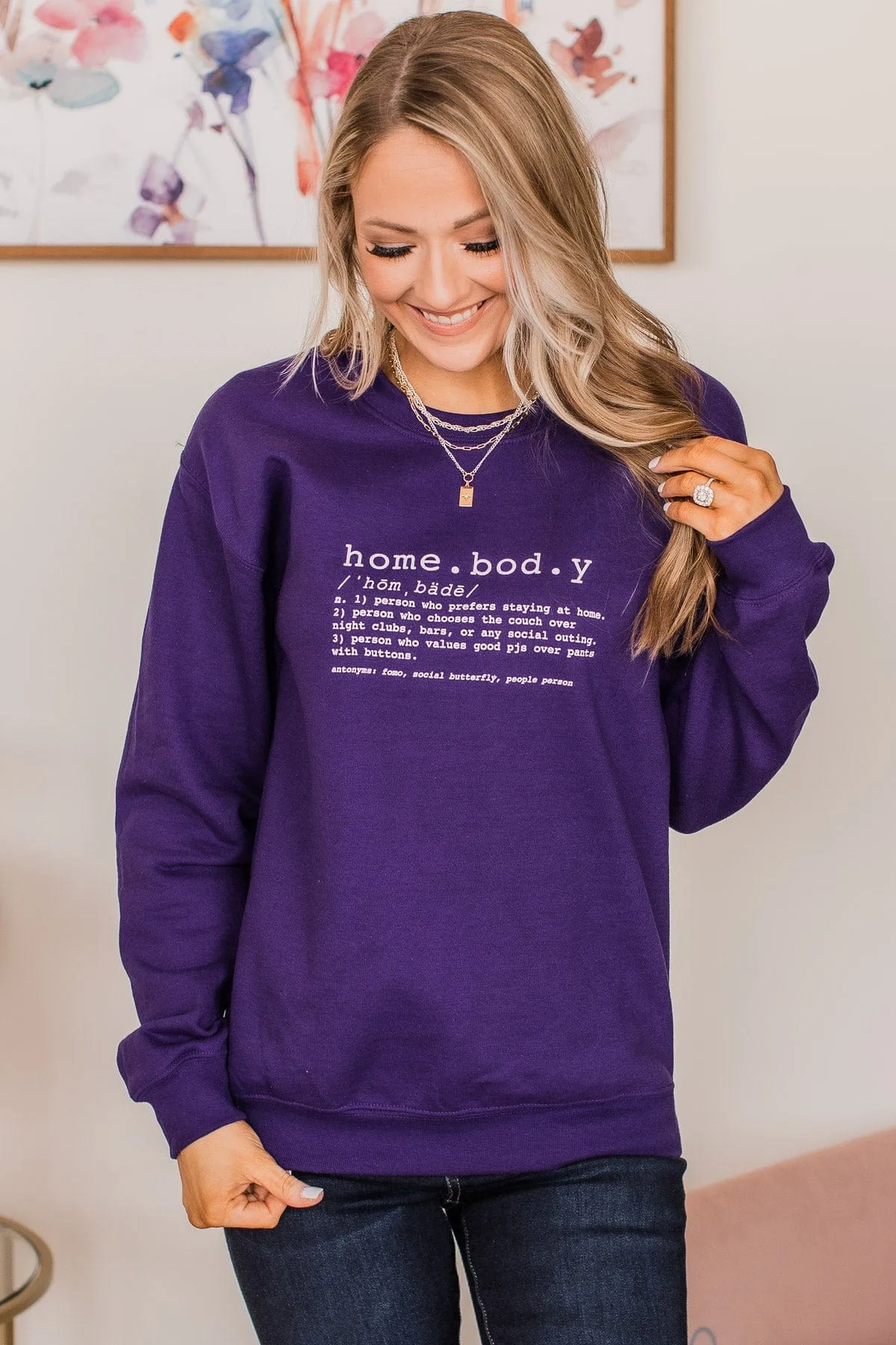 "Homebody" Crew Neck Pullover- Violet