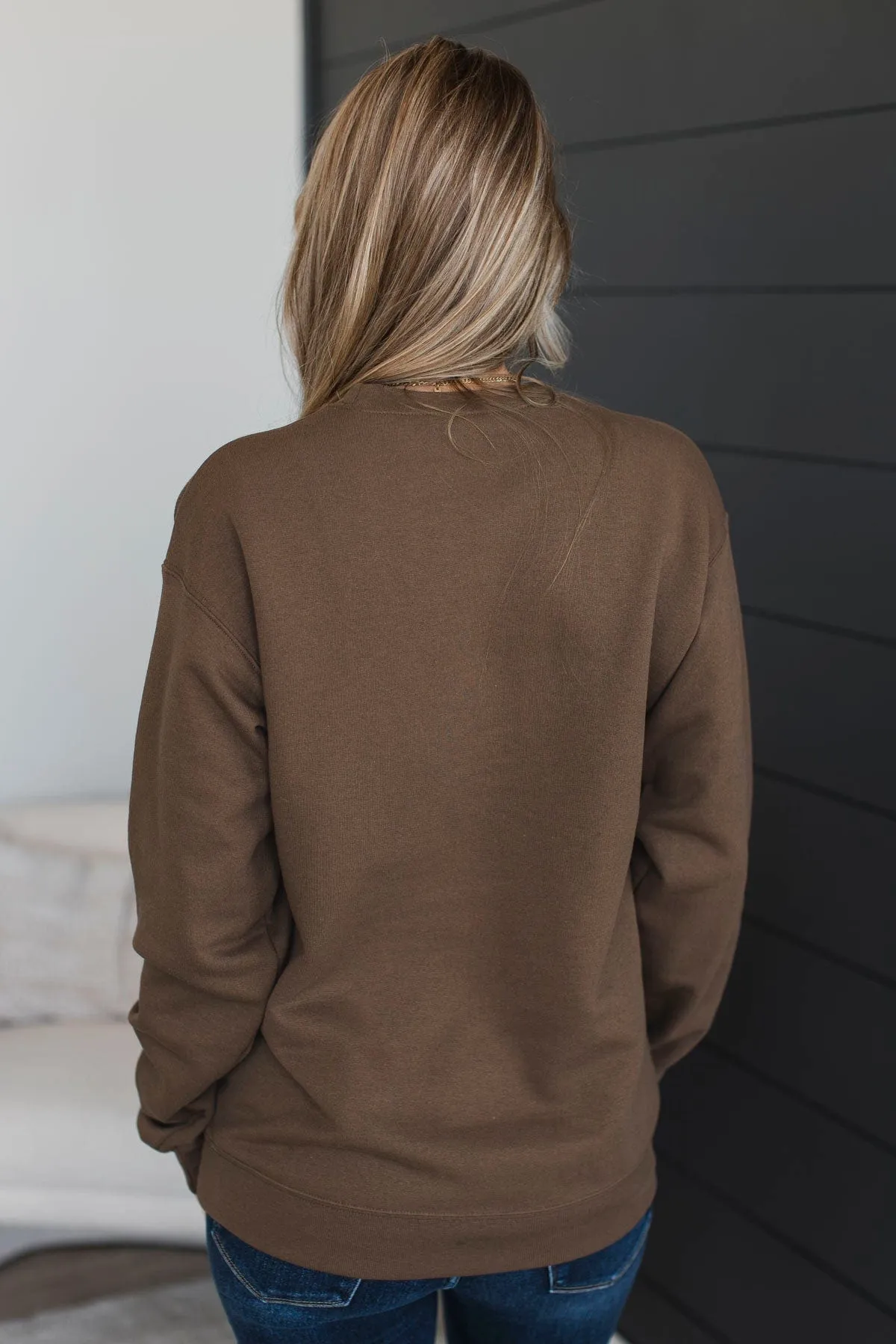 "Mama" Embroidered Crew Neck Pullover- Chocolate