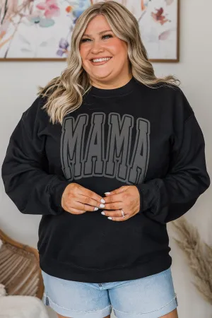 "Mama" Varsity Crew Neck Pullover- Black