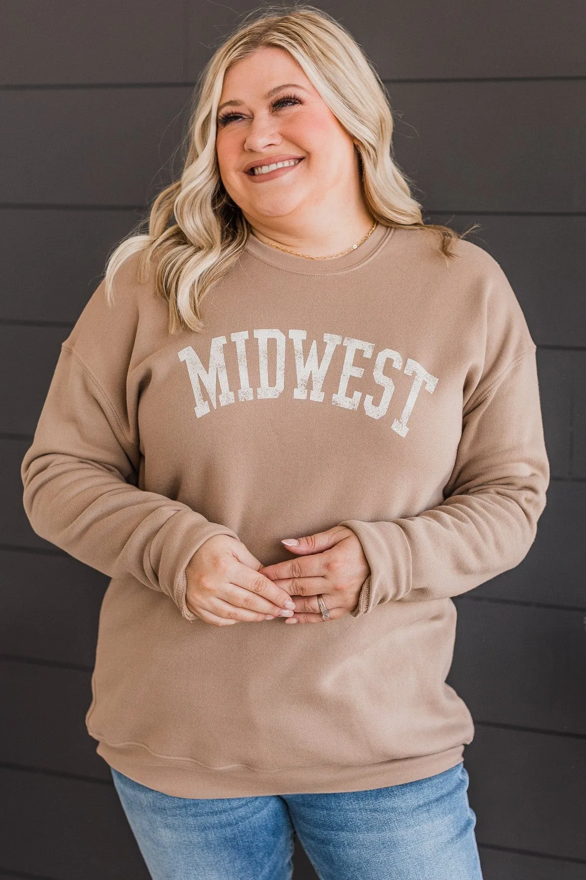 "Midwest" Graphic Crew Neck Pullover- Taupe