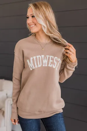 "Midwest" Graphic Crew Neck Pullover- Taupe