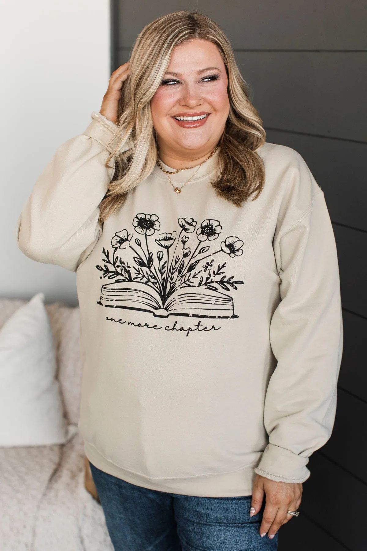 "One More Chapter" Crew Neck Pullover- Sand