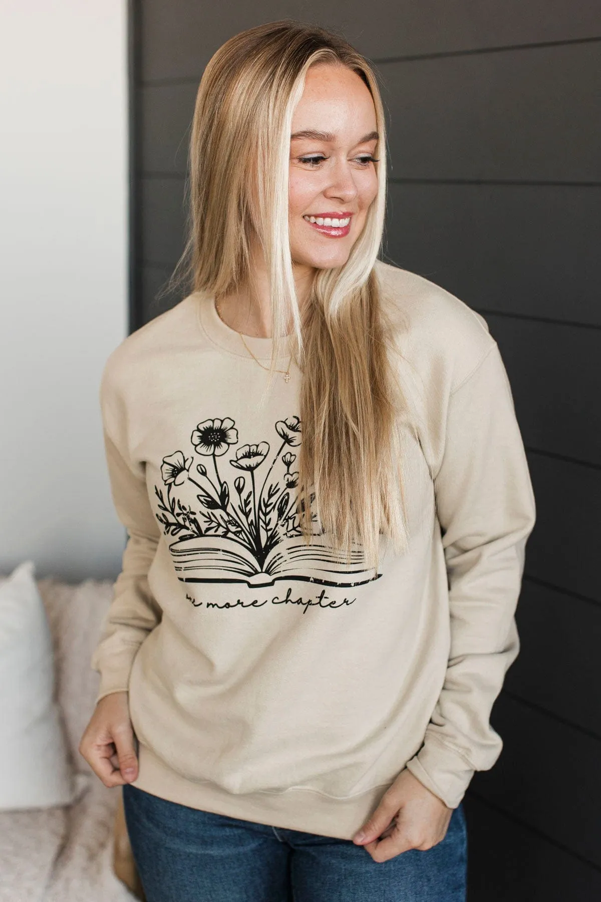 "One More Chapter" Crew Neck Pullover- Sand