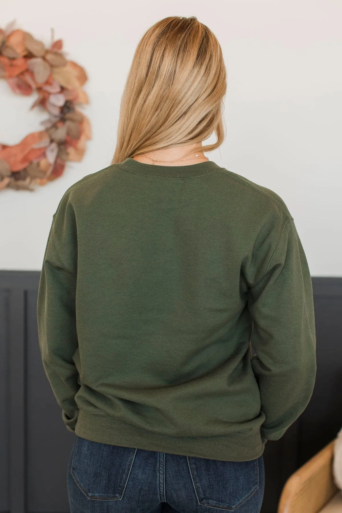 "Thanks   Giving" Crew Neck Pullover- Olive
