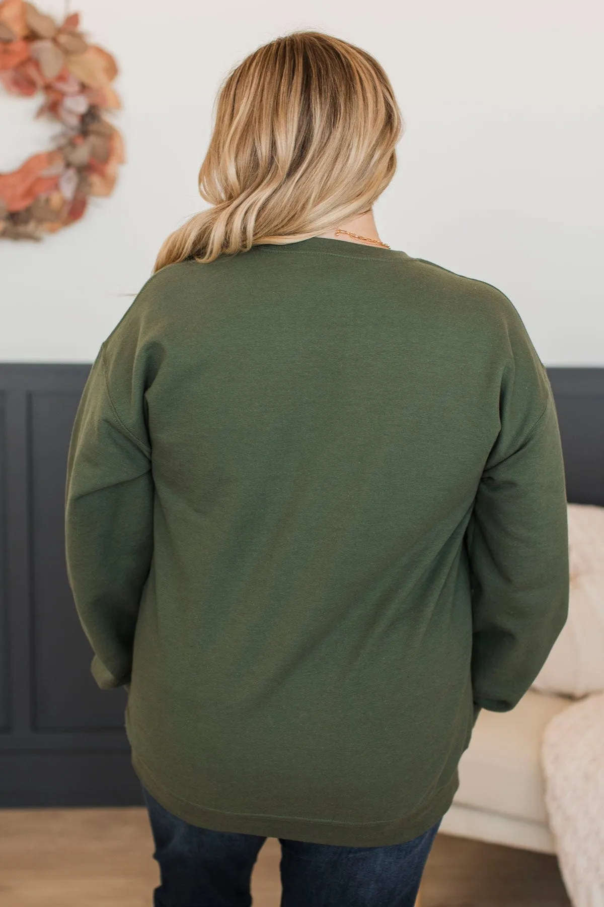 "Thanks   Giving" Crew Neck Pullover- Olive