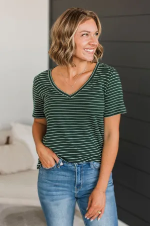 Radiate Confidence Striped V-Neck Top- Wintergreen