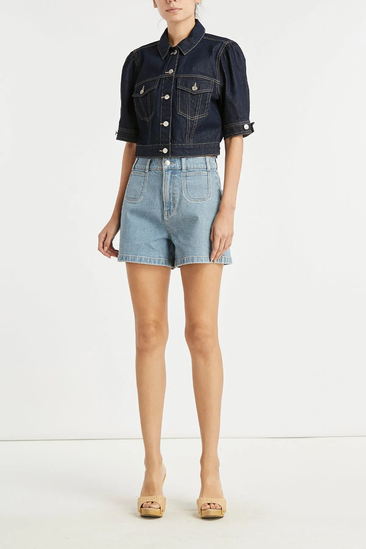 Raina Short-Sleeve Denim Jacket in Indigo