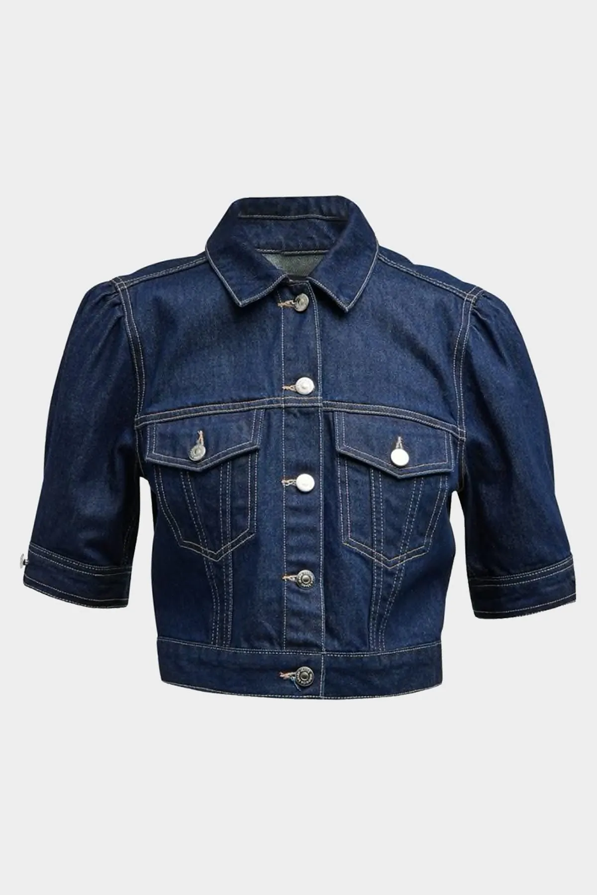 Raina Short-Sleeve Denim Jacket in Indigo