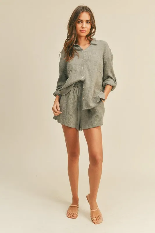 Raquel Button Down Shirt & Shorts Set