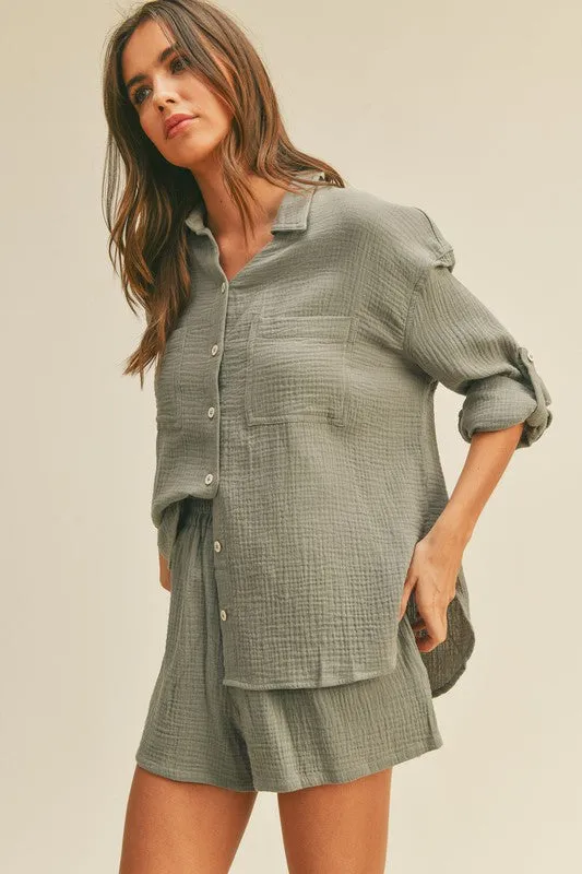 Raquel Button Down Shirt & Shorts Set
