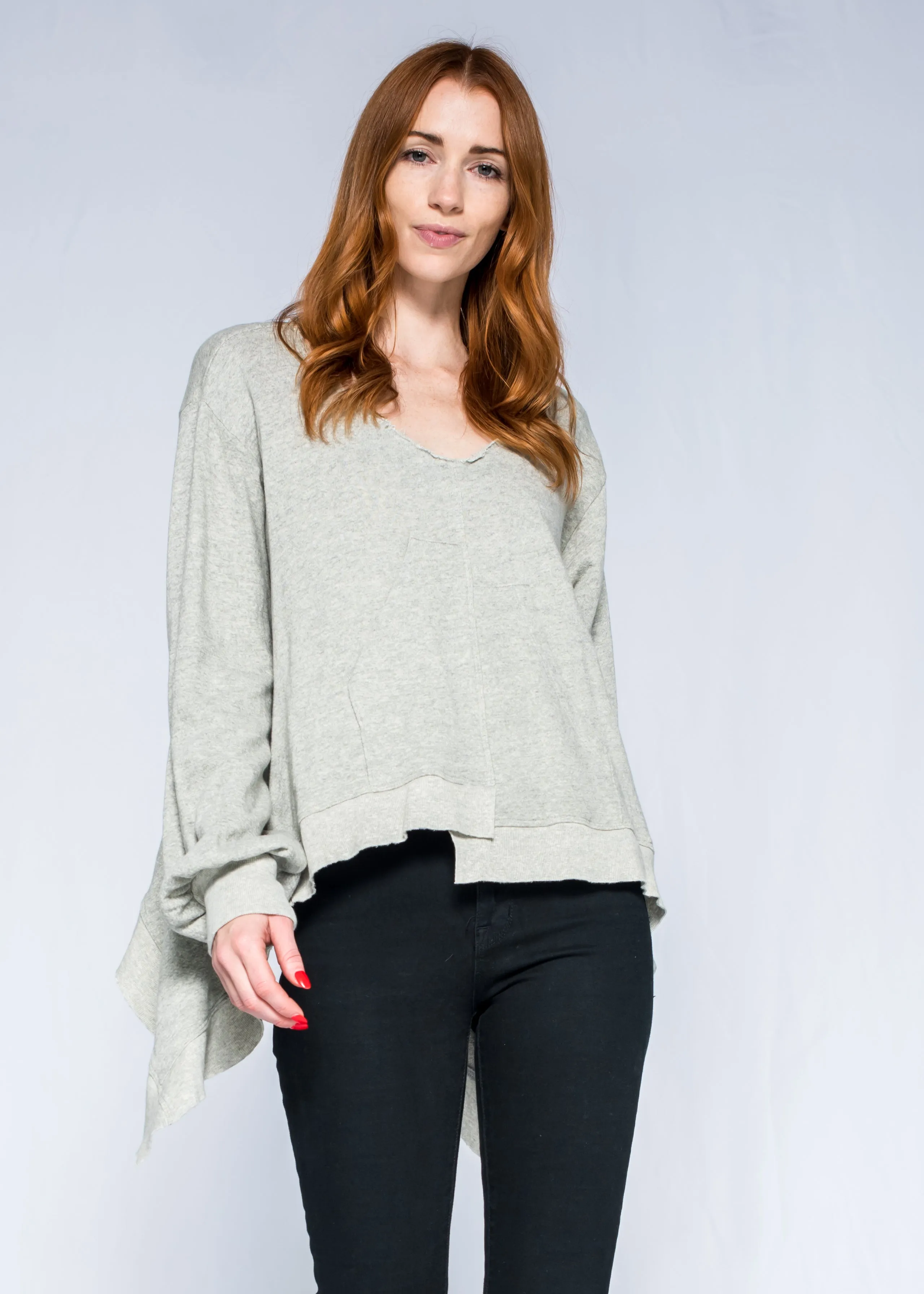 Raw Open Neck Full Femme SLV Shifted Pocket Sweatshirt