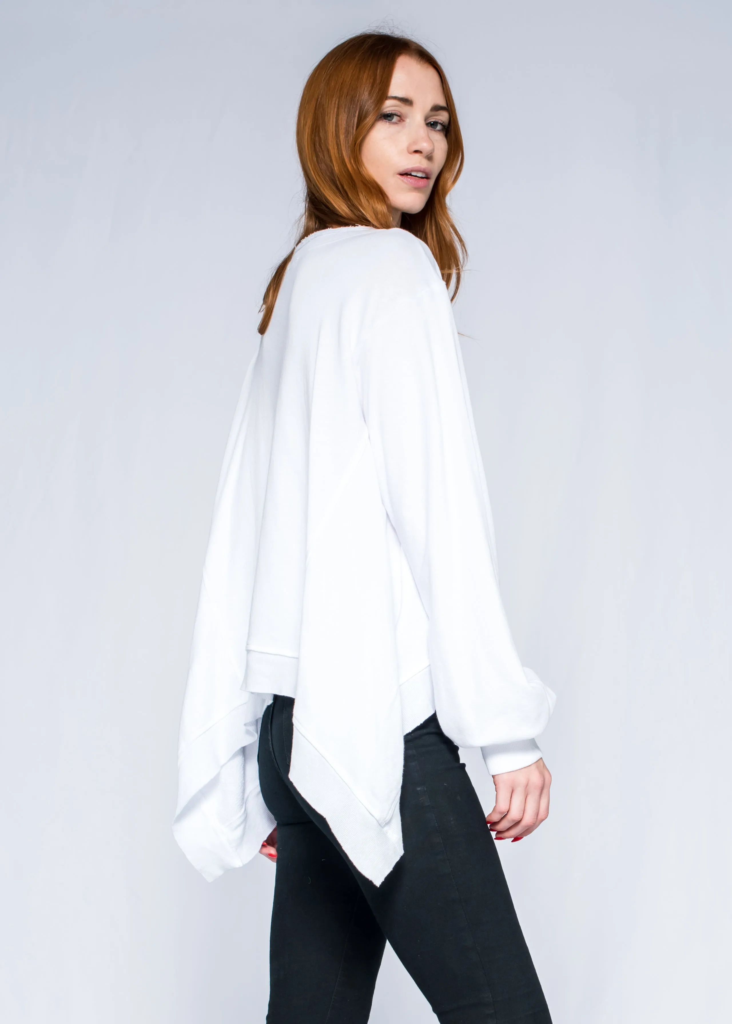 Raw Open Neck Full Femme SLV Shifted Pocket Sweatshirt