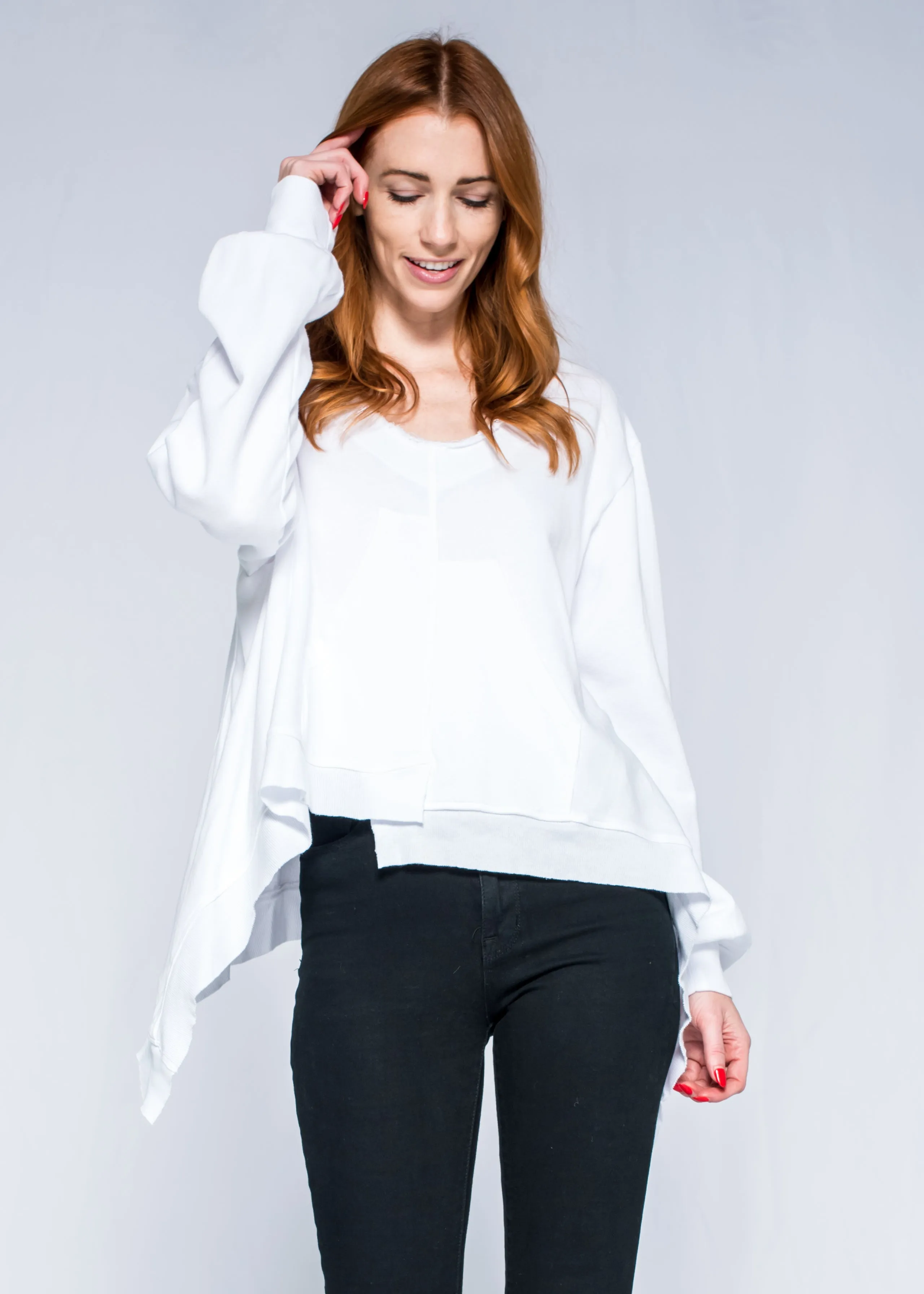 Raw Open Neck Full Femme SLV Shifted Pocket Sweatshirt