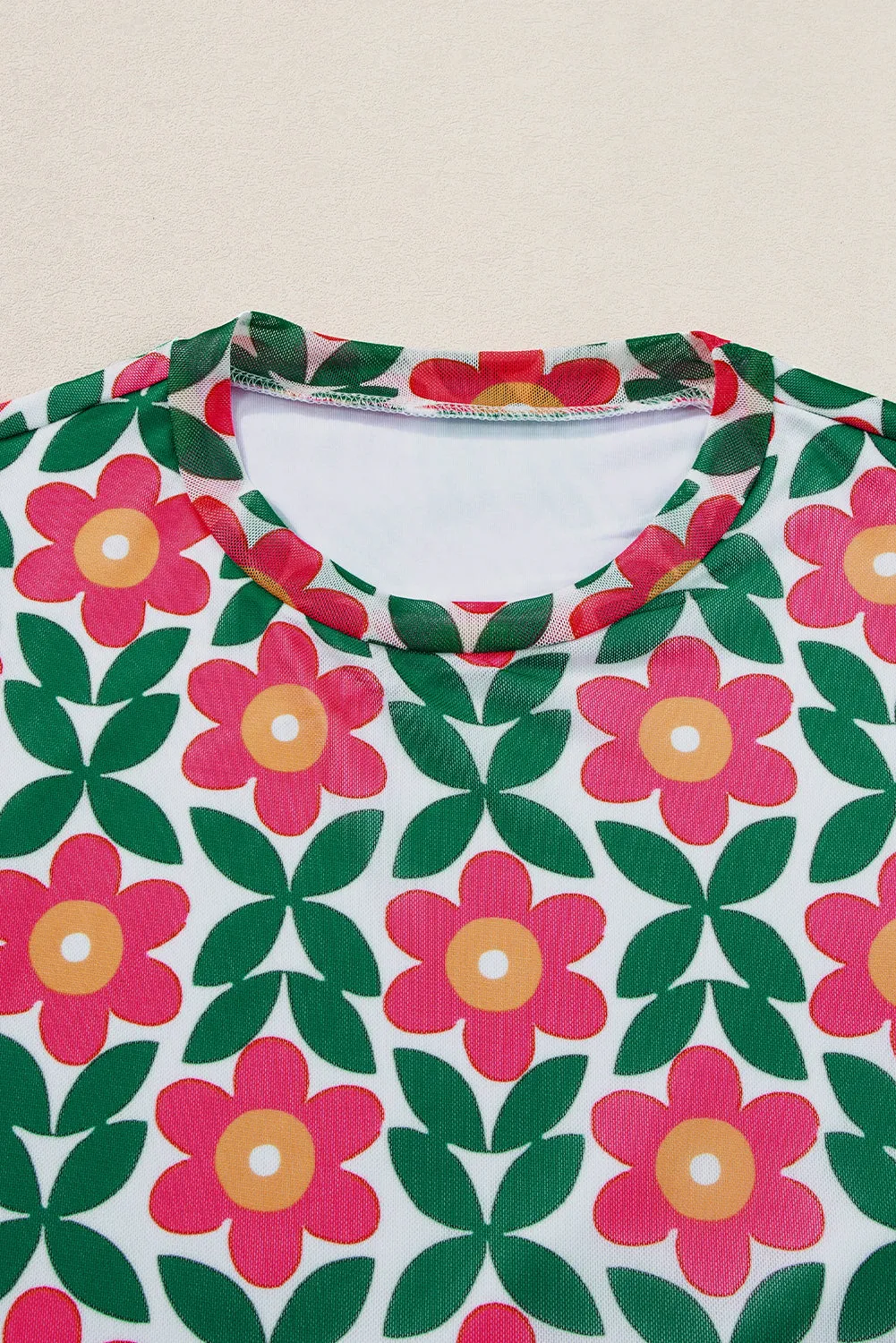 Retro Floral Print Crew Neck T Shirt