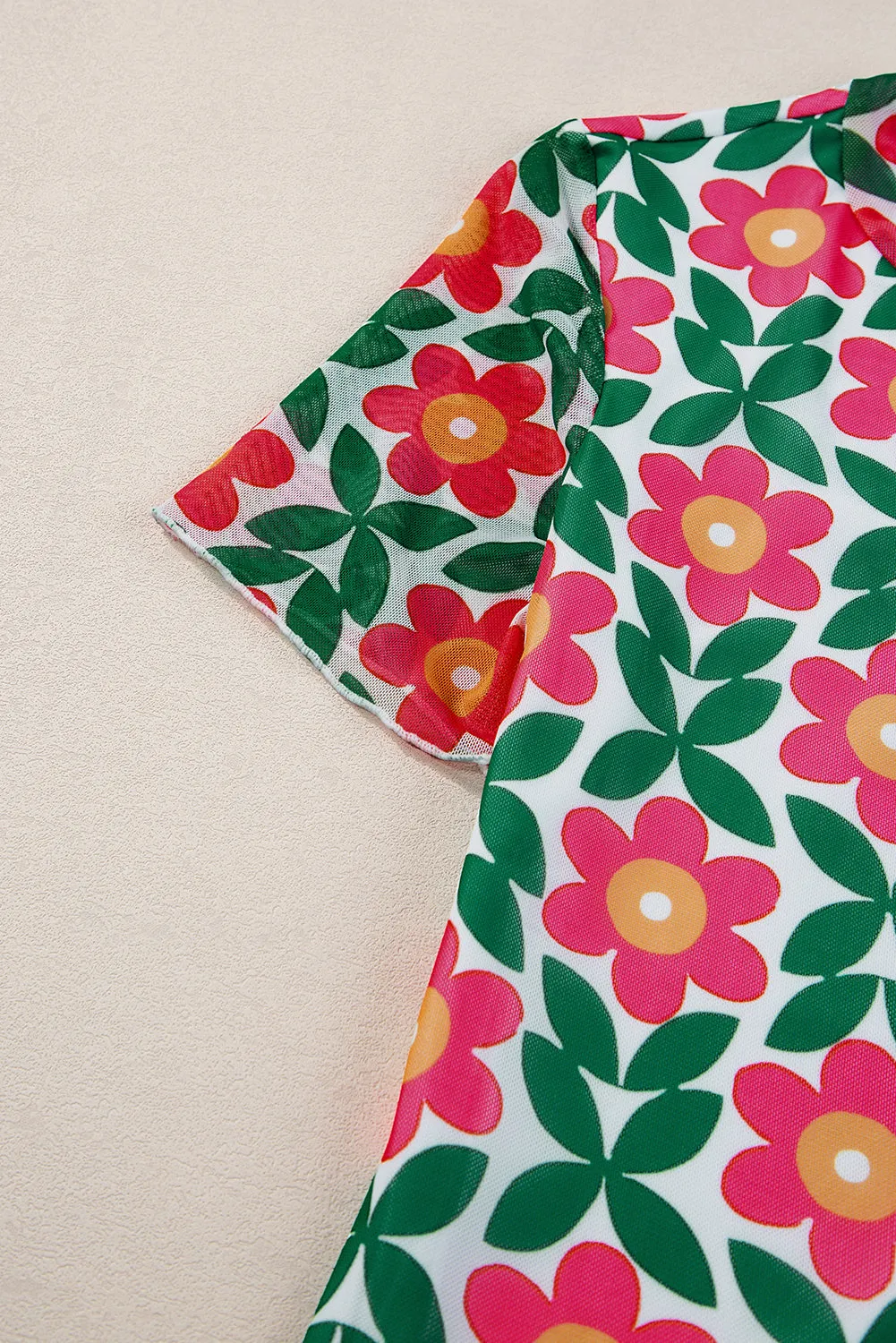 Retro Floral Print Crew Neck T Shirt