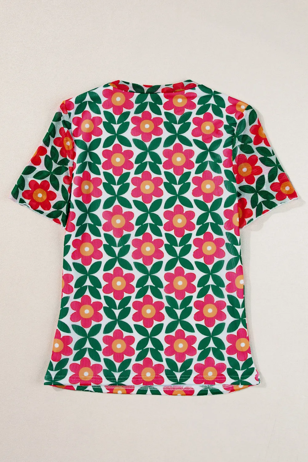 Retro Floral Print Crew Neck T Shirt