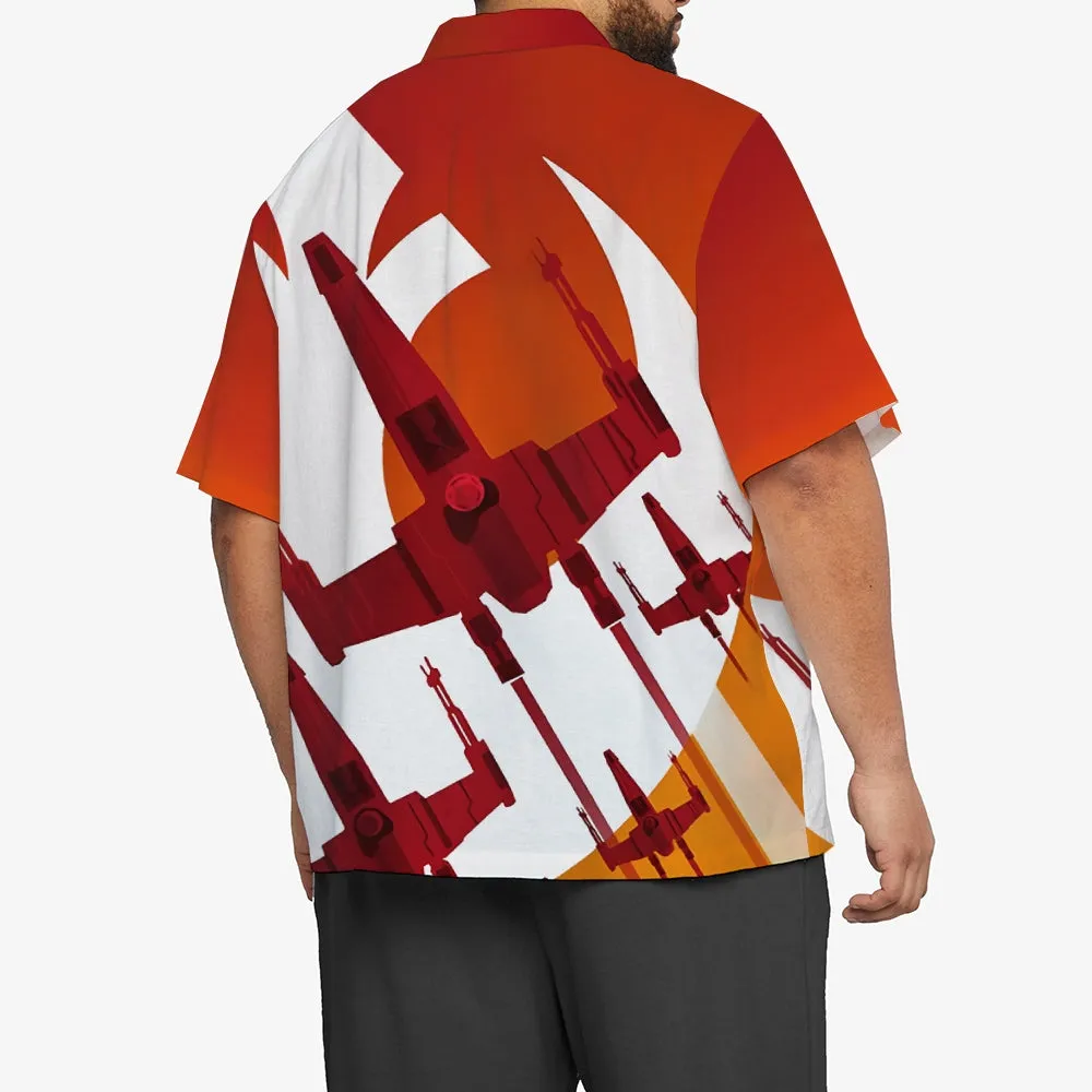 Retro Gradient Travel Spaceship Print Bamboo Linen Short Sleeve Shirt 2407003415