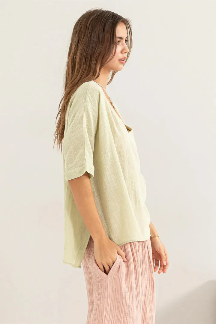 River Oversized V-Neck Top In Sage