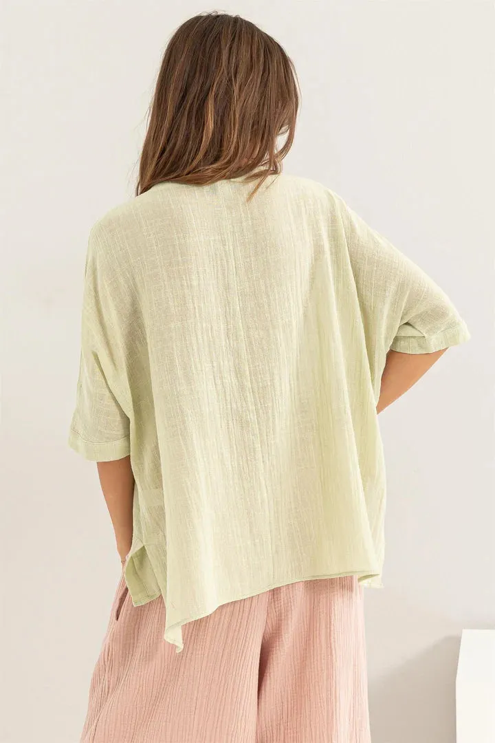River Oversized V-Neck Top In Sage
