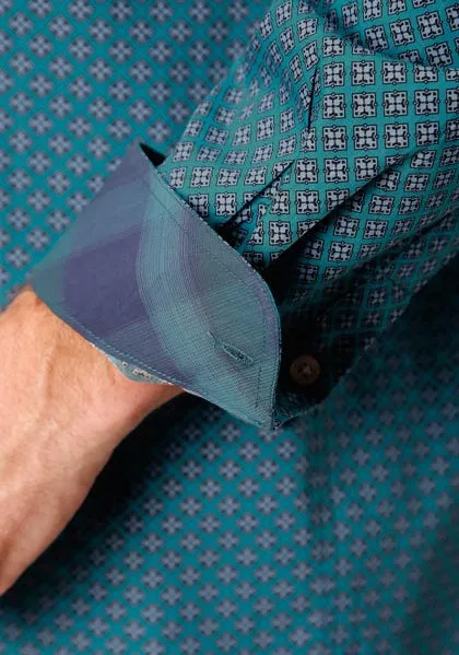 Roper Apparel Teal/Purple Print Button-Down Shirt for Men