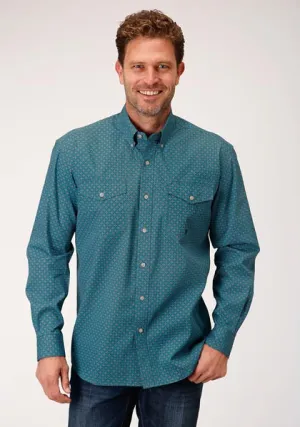 Roper Apparel Teal/Purple Print Button-Down Shirt for Men