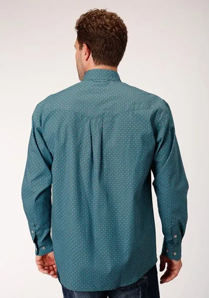 Roper Apparel Teal/Purple Print Button-Down Shirt for Men