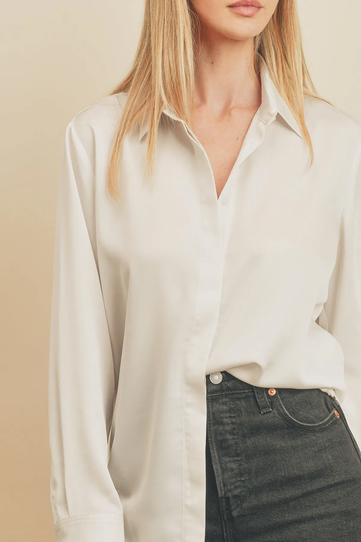 Satin Hidden Button Down Shirt