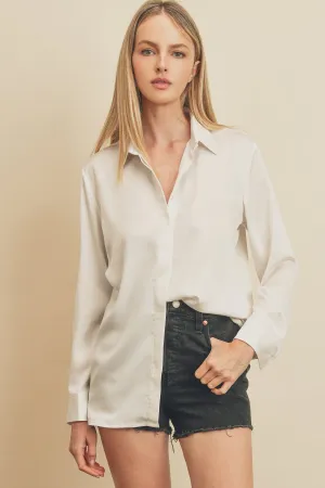Satin Hidden Button Down Shirt