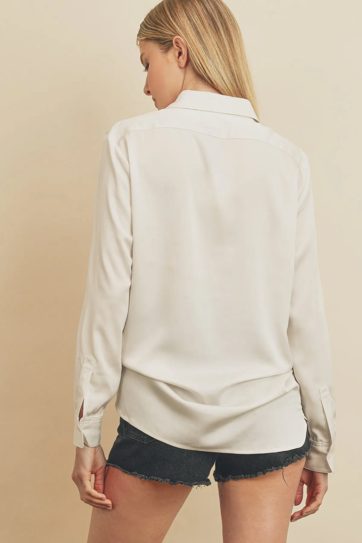 Satin Hidden Button Down Shirt