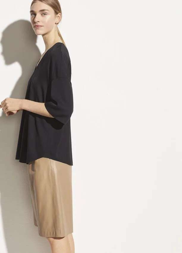 Satin V-Neck Popover in Black