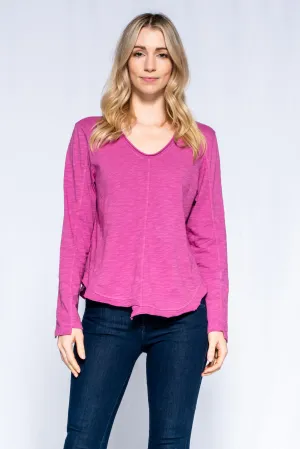 Scoopy Neck Shifted Hem Long Sleeve Shirttail Tee