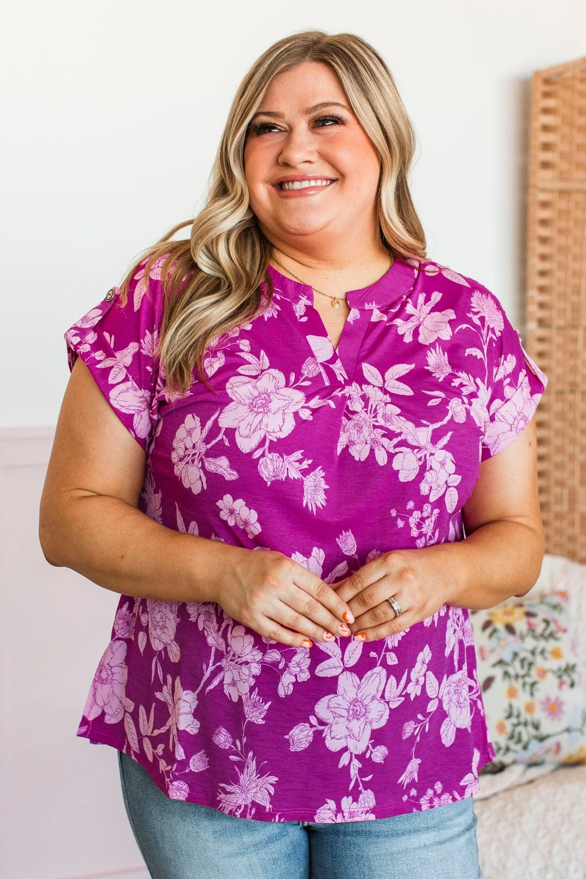 Sending Love V-Neck Floral Top- Magenta