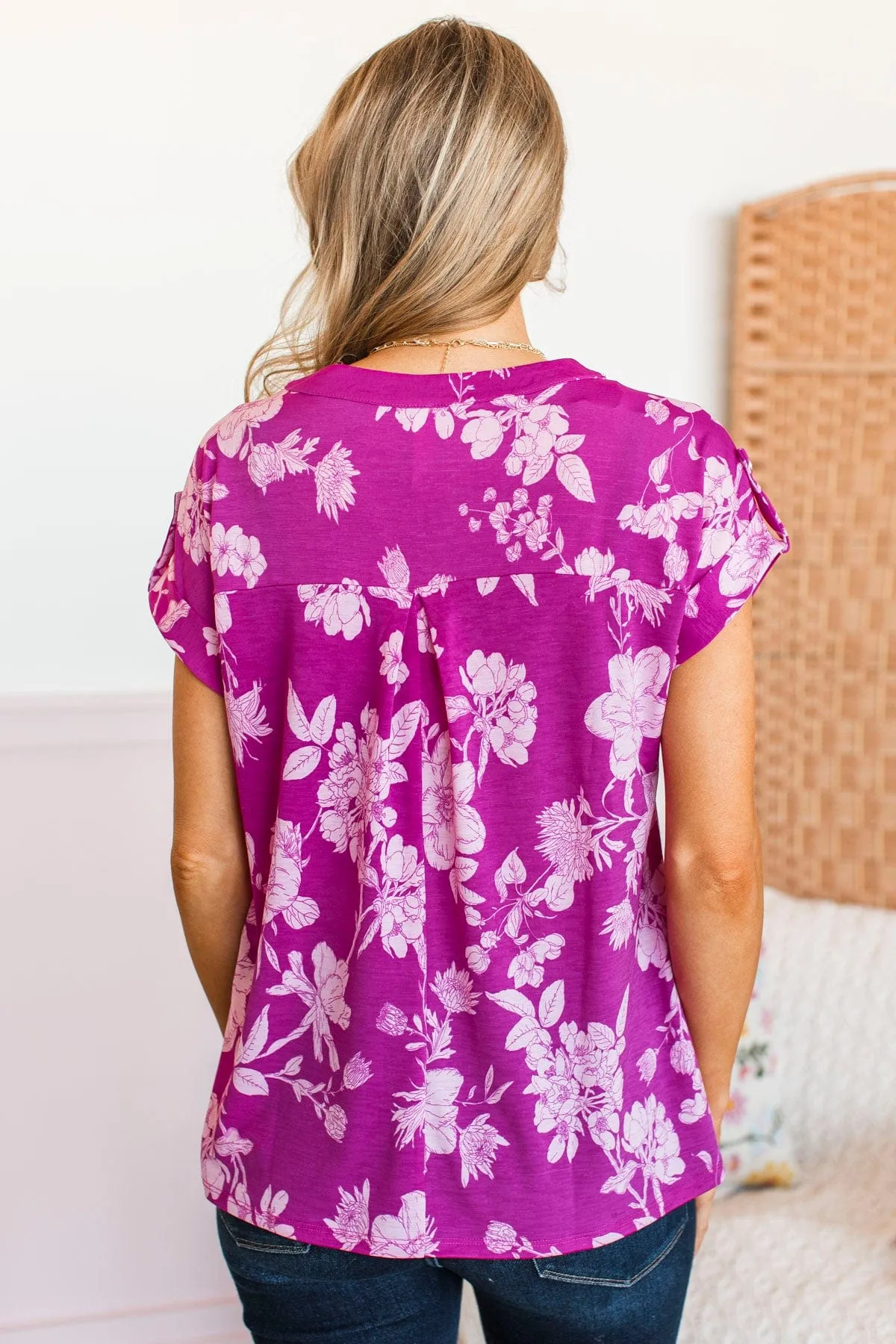 Sending Love V-Neck Floral Top- Magenta