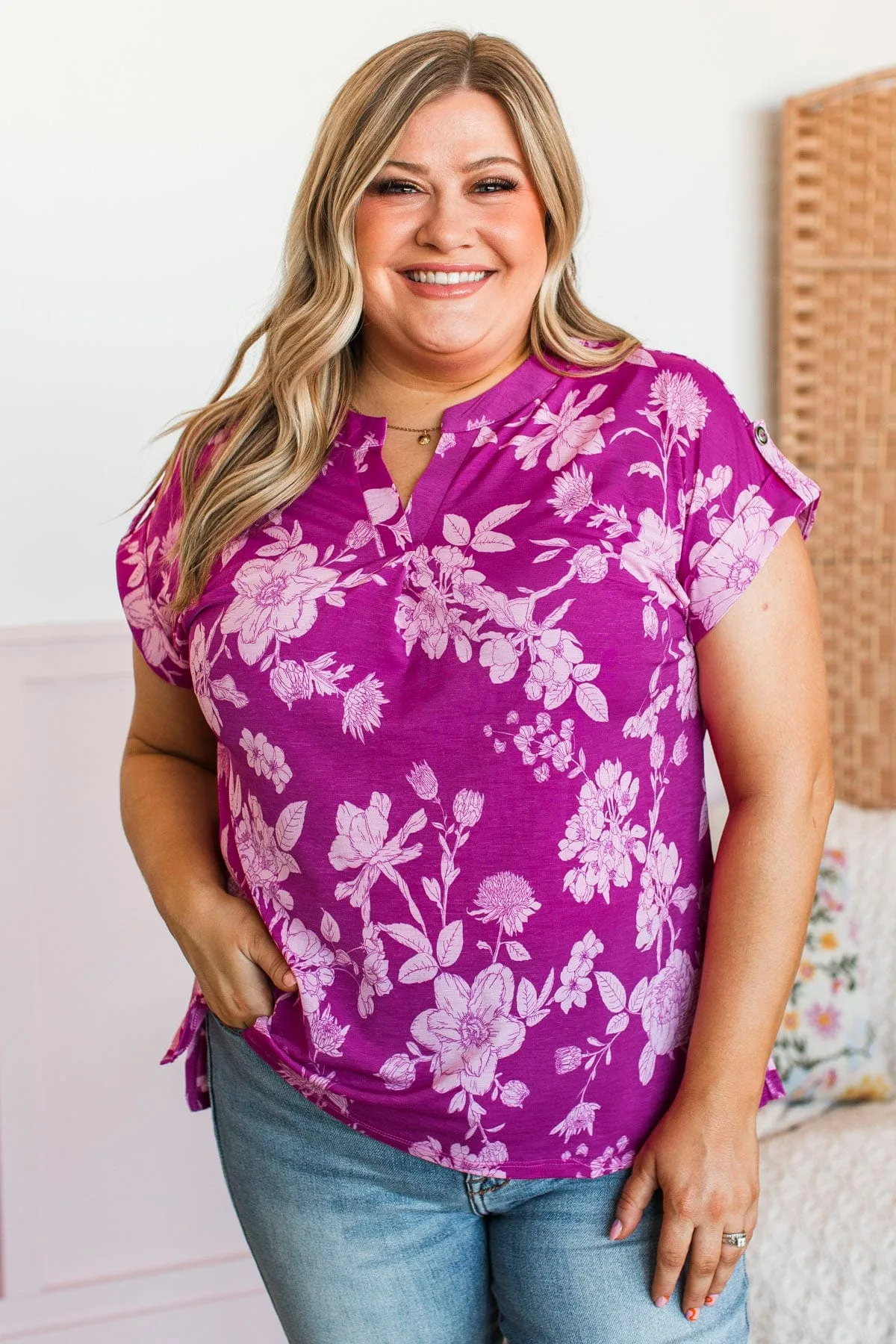 Sending Love V-Neck Floral Top- Magenta
