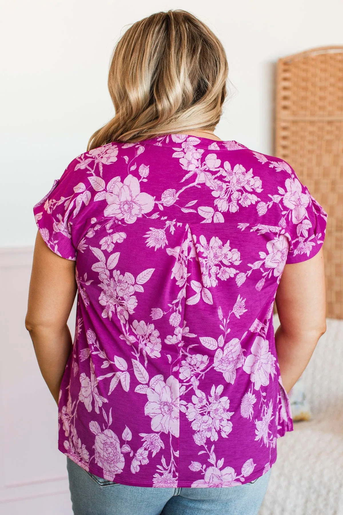 Sending Love V-Neck Floral Top- Magenta