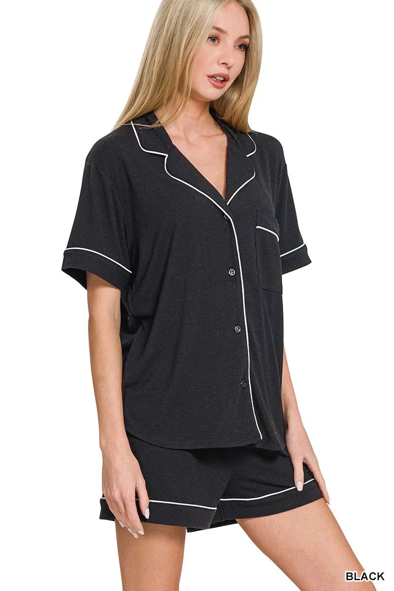 SHORT SLEEVE BUTTON DOWN PJ SET