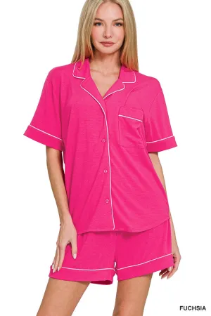 SHORT SLEEVE BUTTON DOWN PJ SET