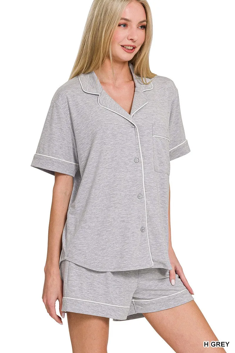 SHORT SLEEVE BUTTON DOWN PJ SET