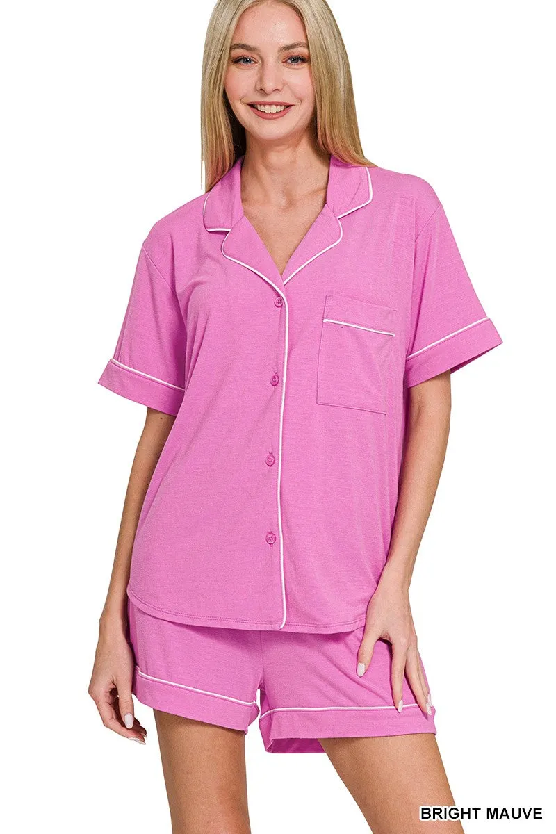 SHORT SLEEVE BUTTON DOWN PJ SET