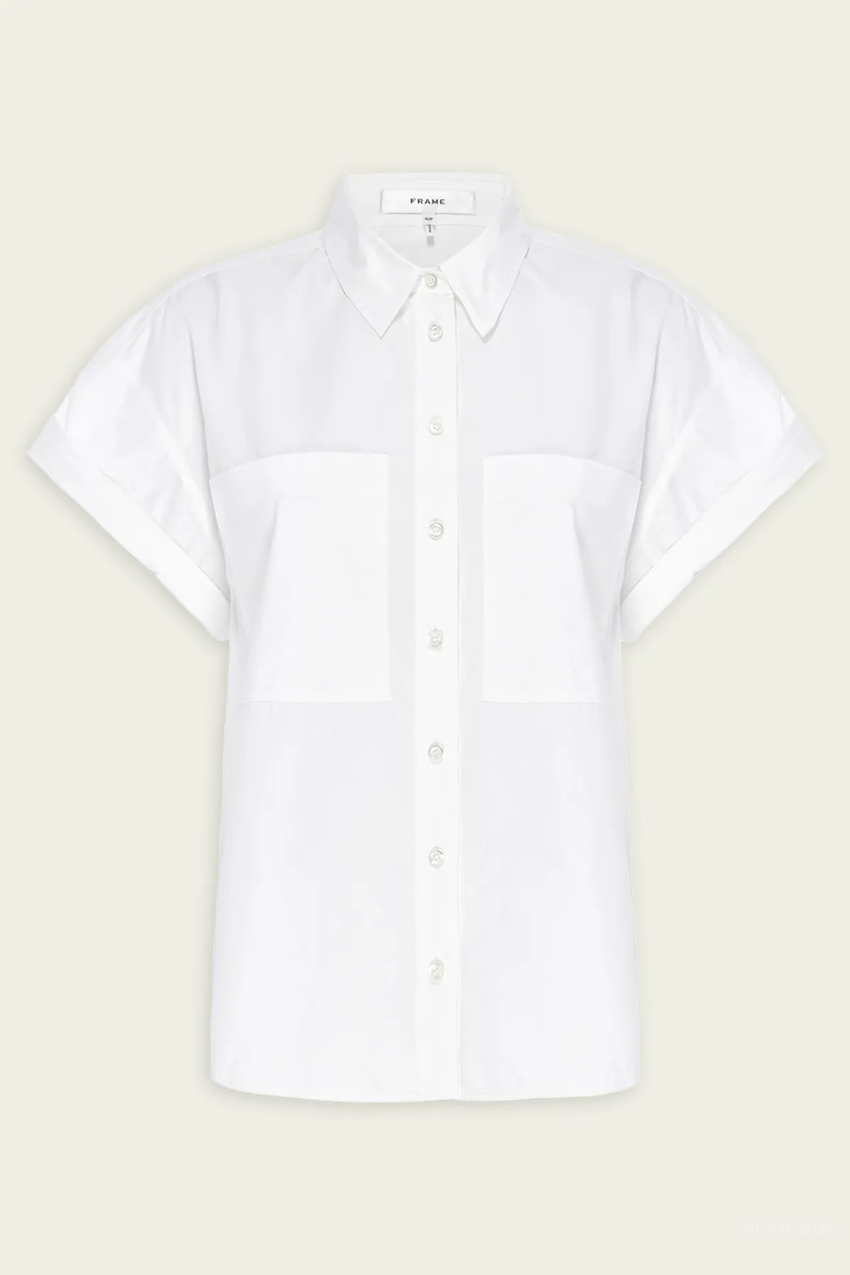 Short-Sleeve Cuffed Button Up in White