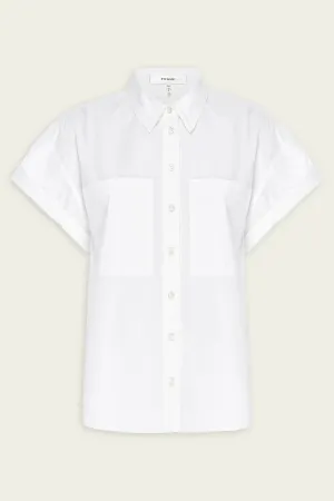 Short-Sleeve Cuffed Button Up in White