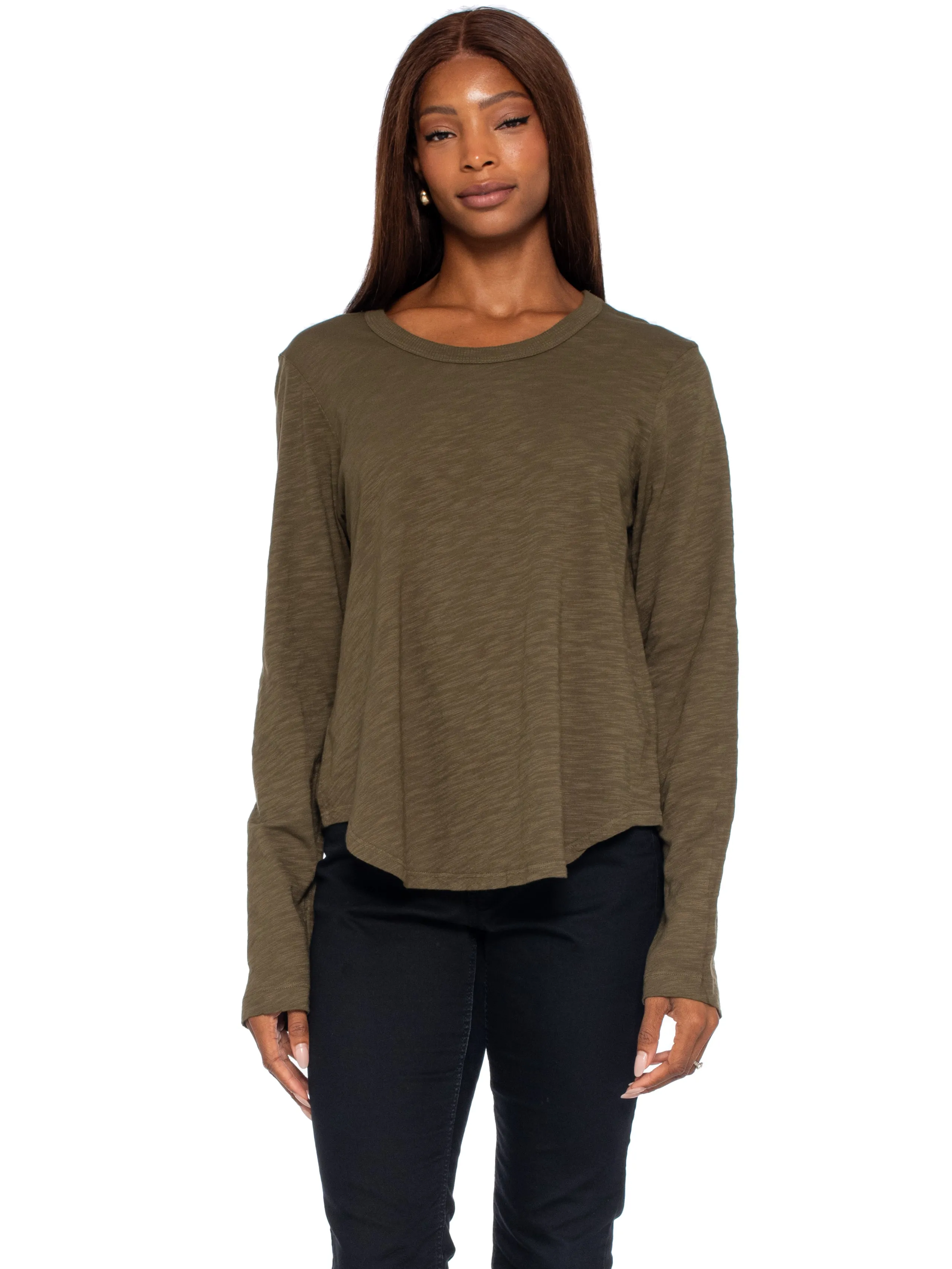 Shrunken Crew L/S Shirttail Slub Tee
