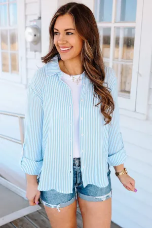 Sienna Gauze Stripe Button Down - Ocean