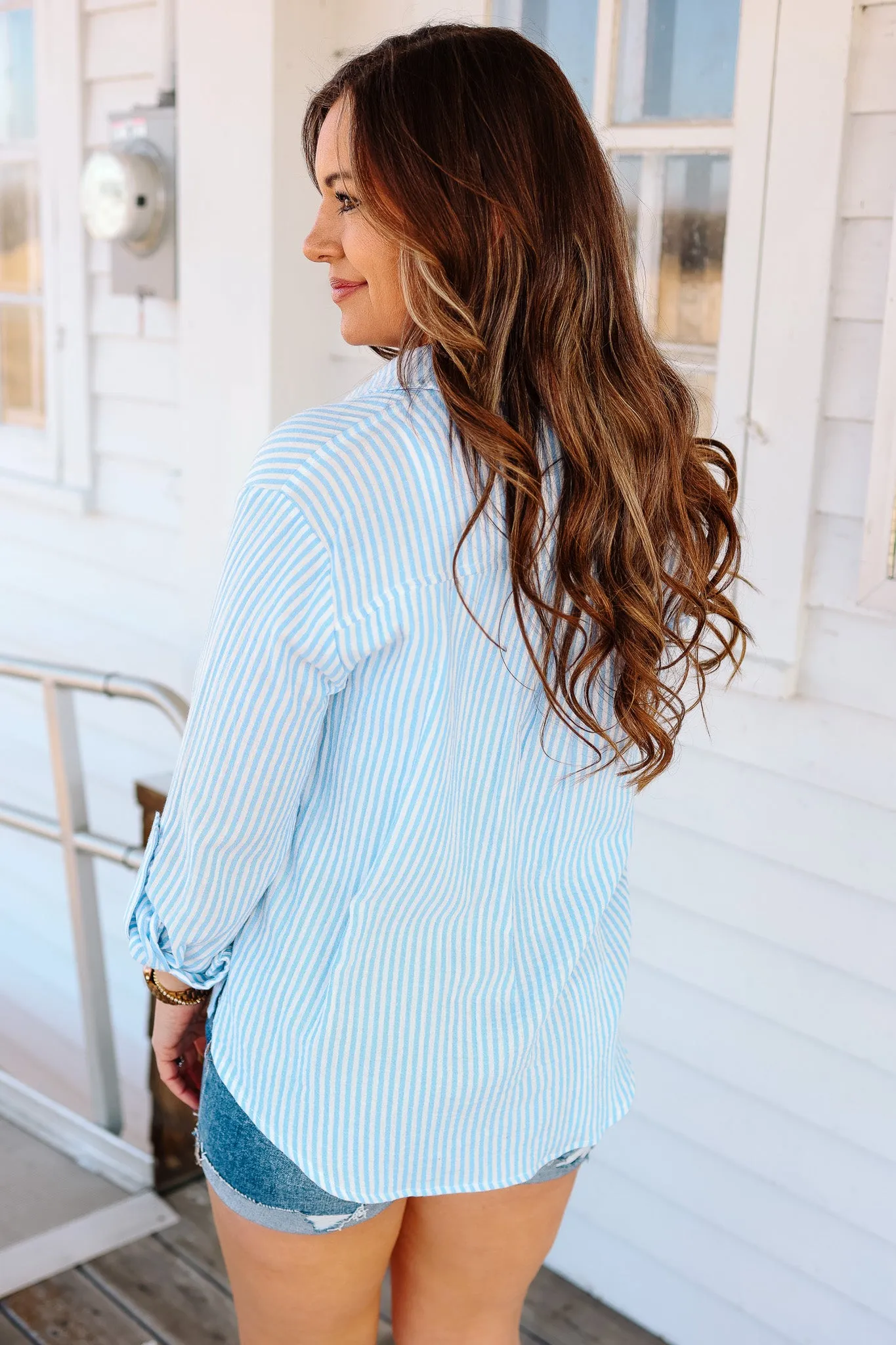 Sienna Gauze Stripe Button Down - Ocean