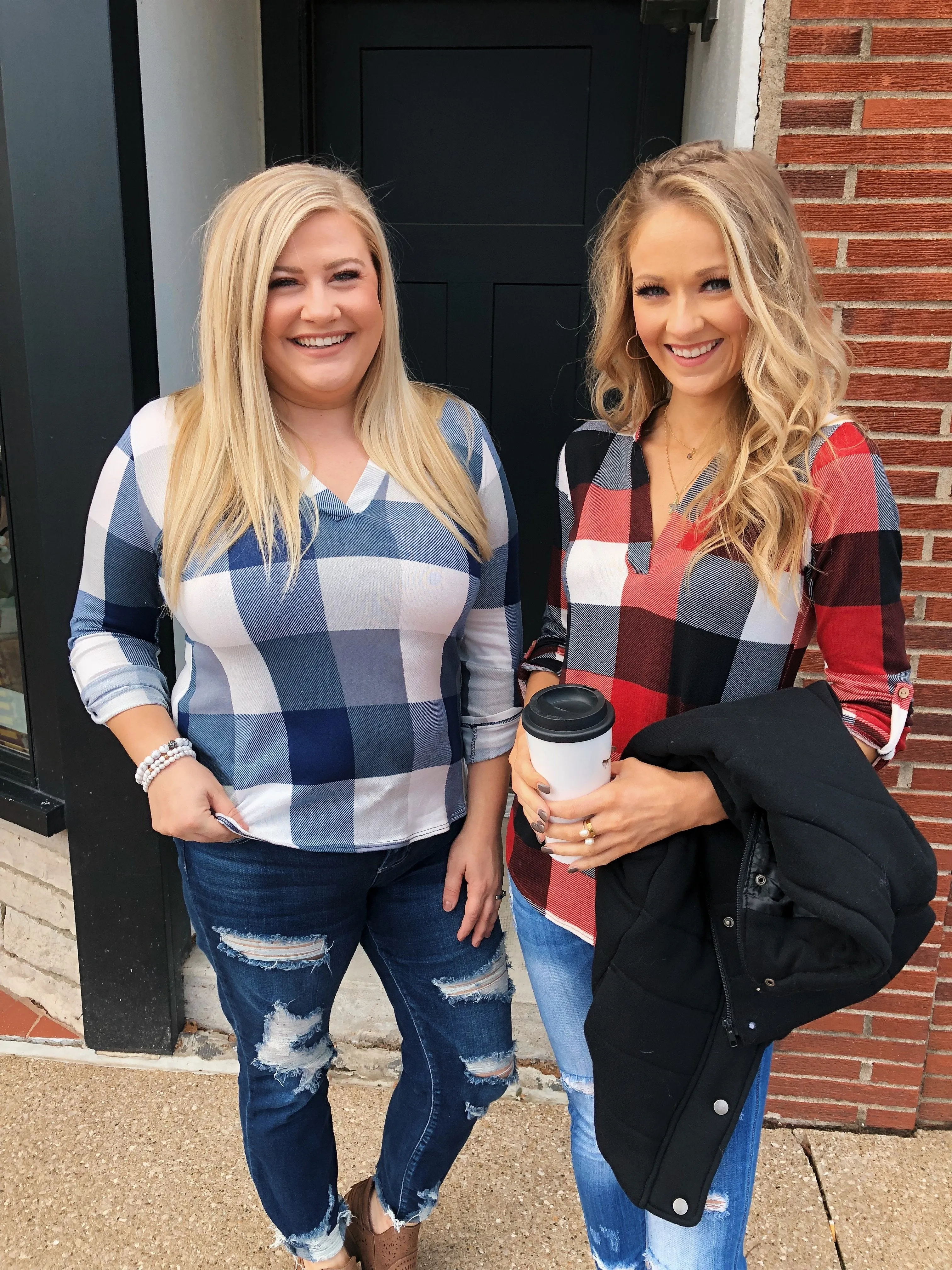 Sincerely Me Plaid V-Neck Top- Blue