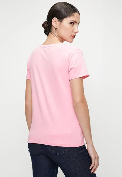 Sissy Boy Lucille: Regular Fit Multi-Technique Logo Top - Bubblegum Pink