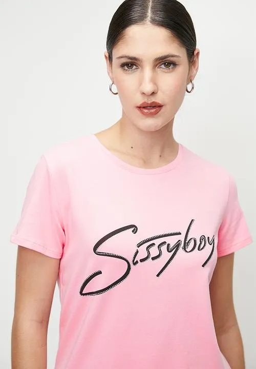 Sissy Boy Lucille: Regular Fit Multi-Technique Logo Top - Bubblegum Pink