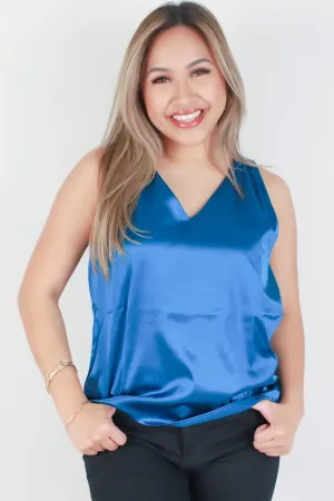 SLEEVELESS V-NECK SATIN BLOUSE
